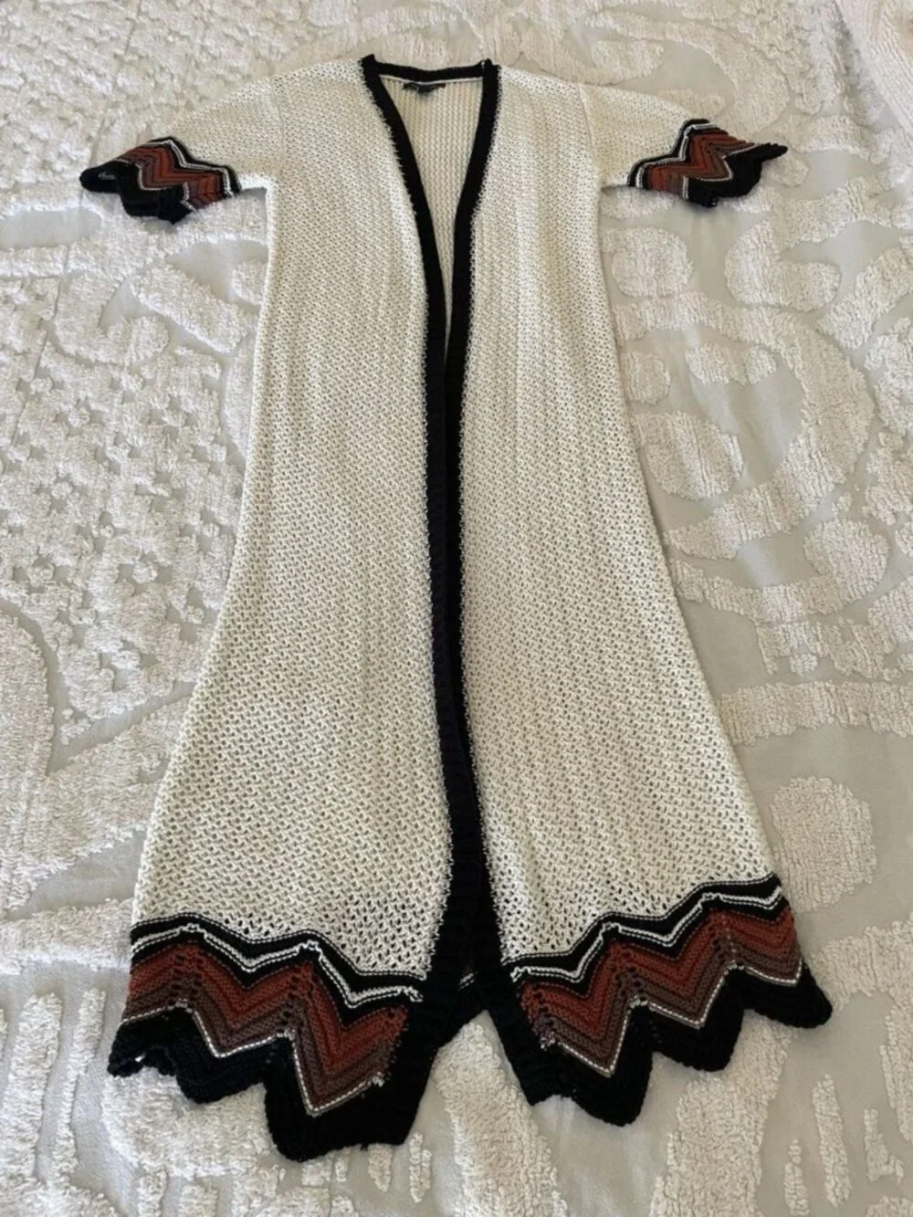 ANN TAYLOR Crochet Knit Viral Kimono Duster Sweater M/L Open Front Cream Boho